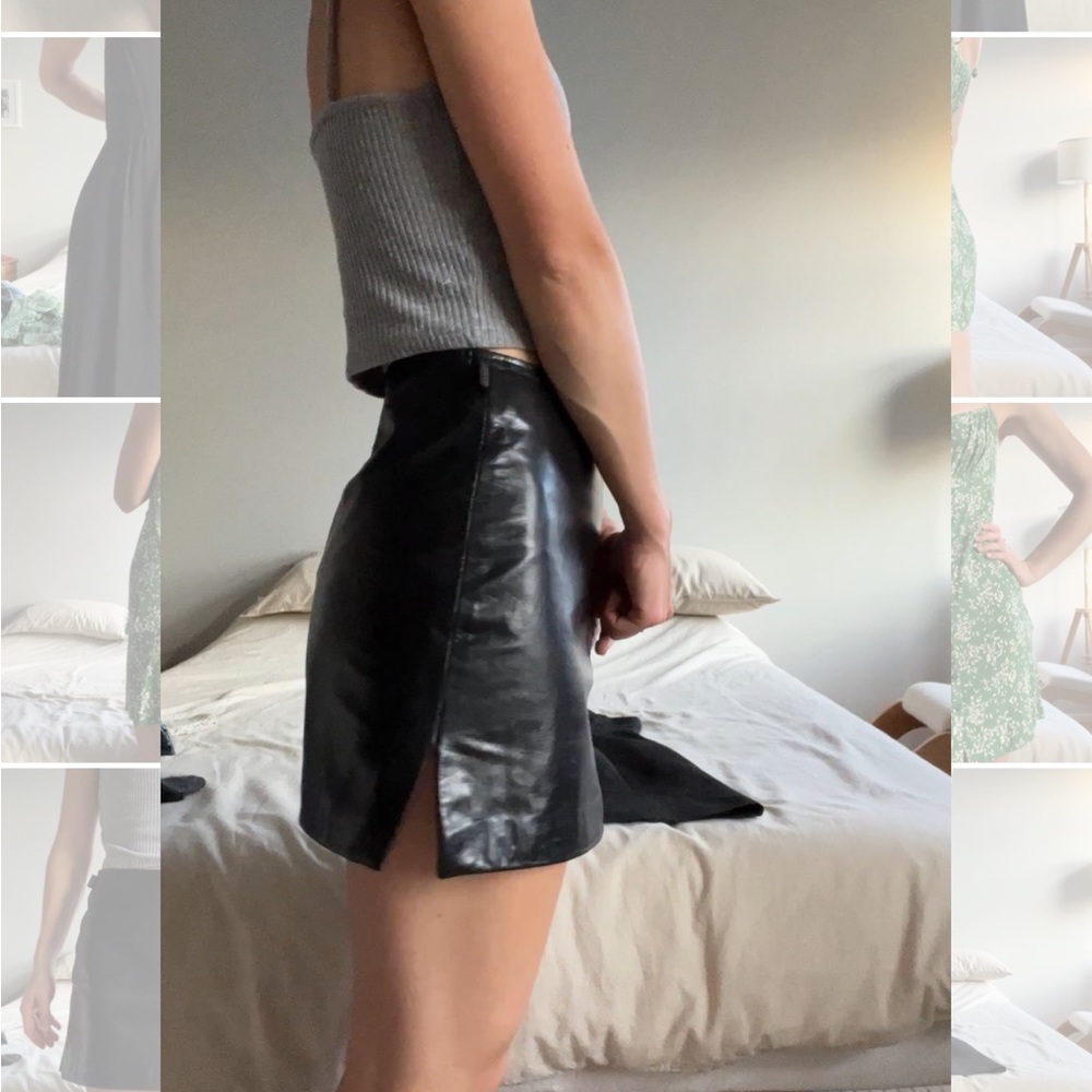 Genuine leather mini skirt